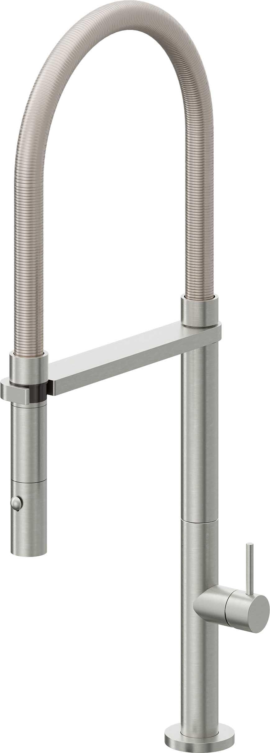 California Faucets Poetto Llave de Cocina Culinaria de Extraccion Contemporanea con Rociador de Boton - Cromo Satinado