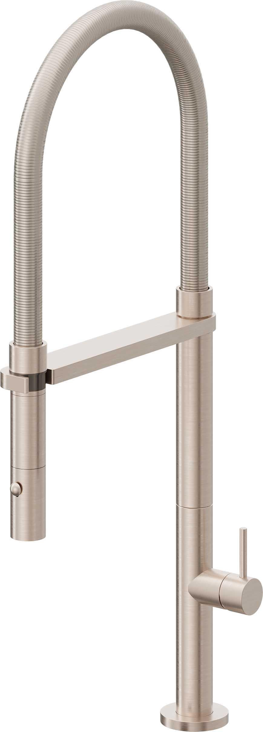 California Faucets Poetto Llave de Cocina Culinaria de Extraccion Contemporanea con Rociador de Boton - Níquel Satinado
