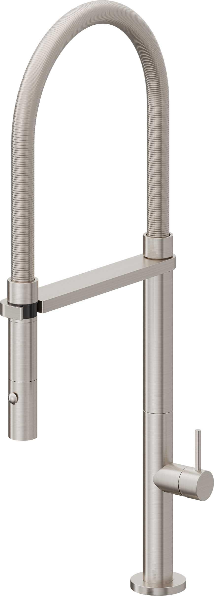 California Faucets Poetto Llave de Cocina Culinaria de Extraccion Contemporanea con Rociador de Boton - Acero Inoxidable Ultra