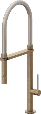 California Faucets Poetto Llave de Cocina Culinaria de Extraccion Contemporanea con Rociador de Boton - Latón Antiguo Mate