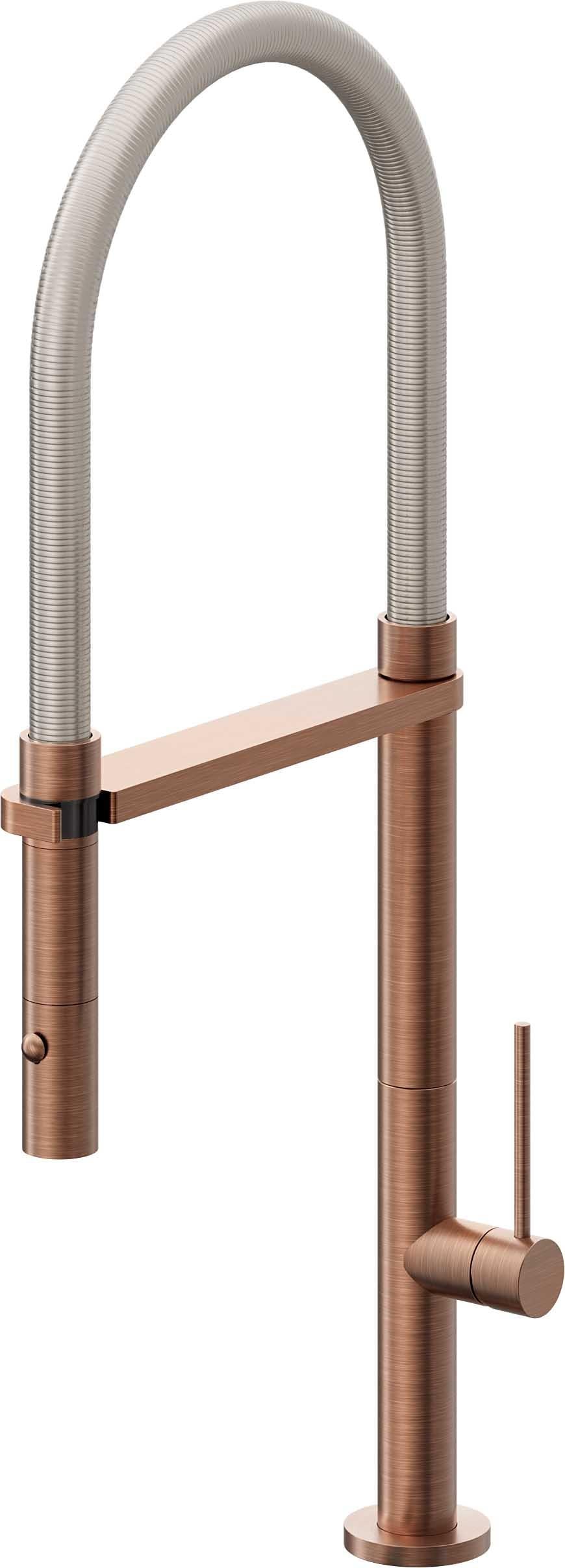 California Faucets Poetto Llave de Cocina Culinaria de Extraccion Contemporanea con Rociador de Boton - Cobre Antiguo Mate