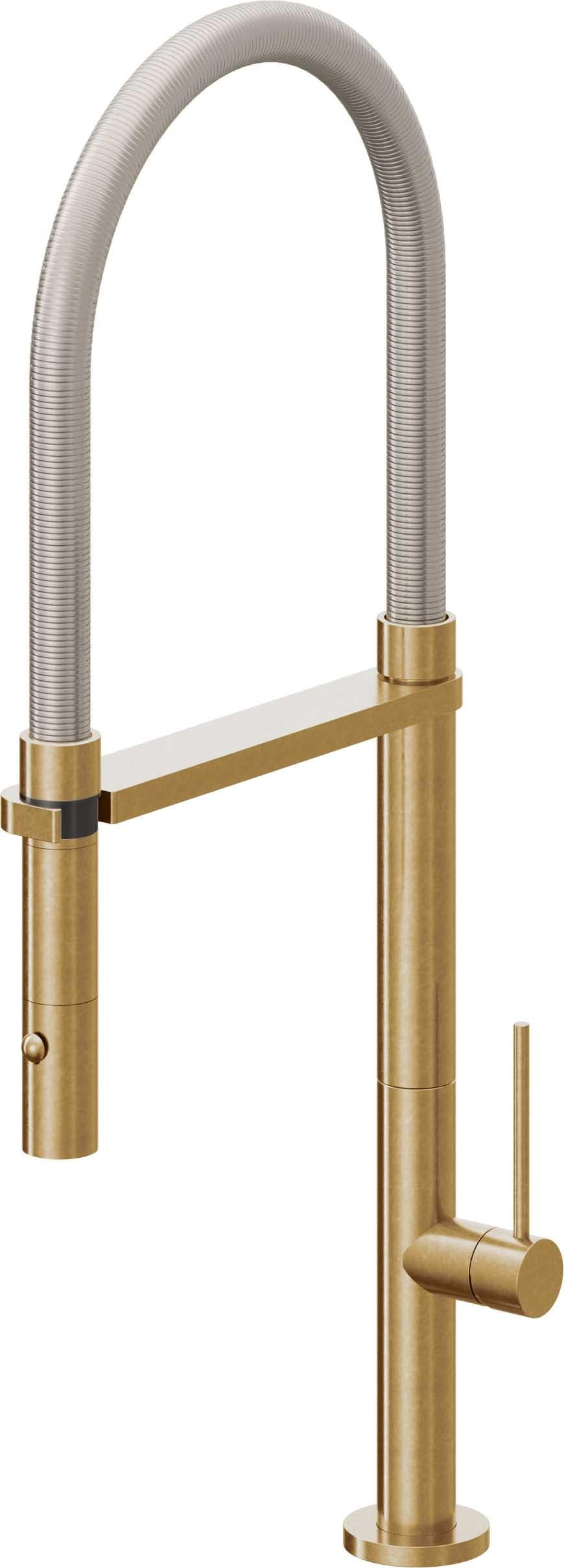 California Faucets Poetto Llave de Cocina Culinaria de Extraccion Contemporanea con Rociador de Boton - Latón Bruñido