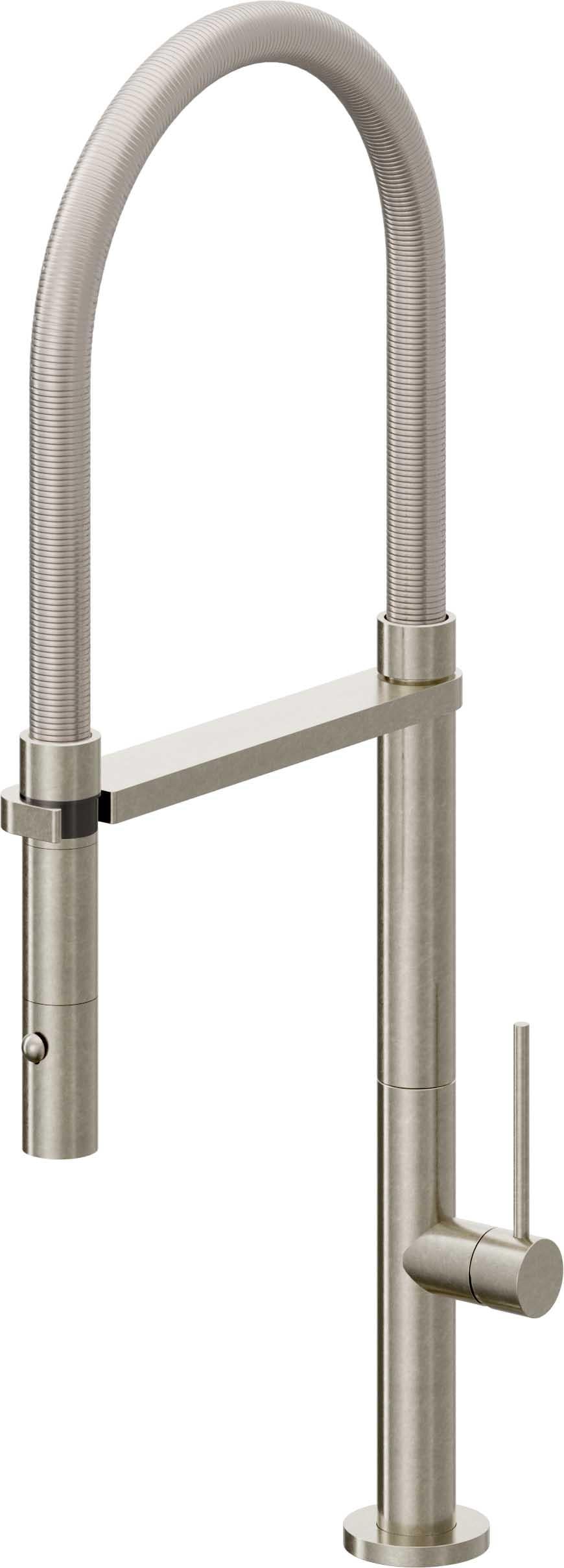 California Faucets Poetto Llave de Cocina Culinaria de Extraccion Contemporanea con Rociador de Boton - Níquel Bruñido