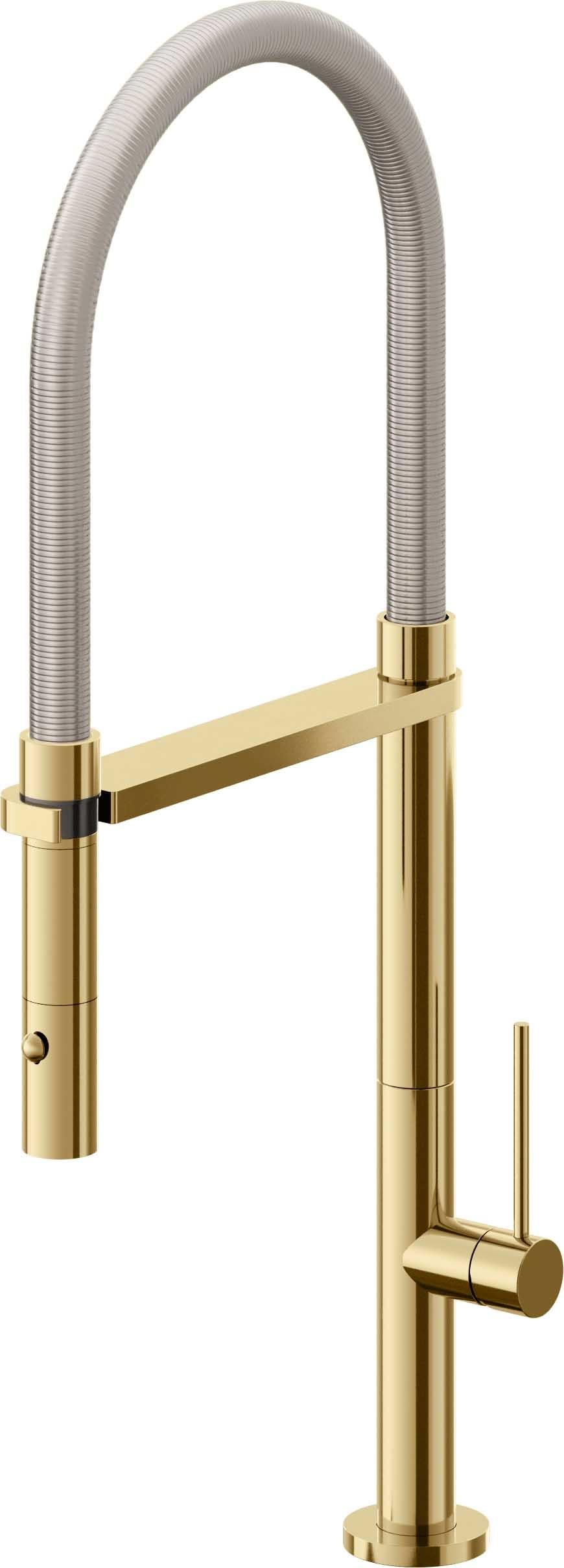 California Faucets Poetto Llave de Cocina Culinaria de Extraccion Contemporanea con Rociador de Boton - Oro Francés
