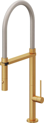 California Faucets Poetto Llave de Cocina Culinaria de Extraccion Contemporanea con Rociador de Boton - Oro Satinado de por Vida