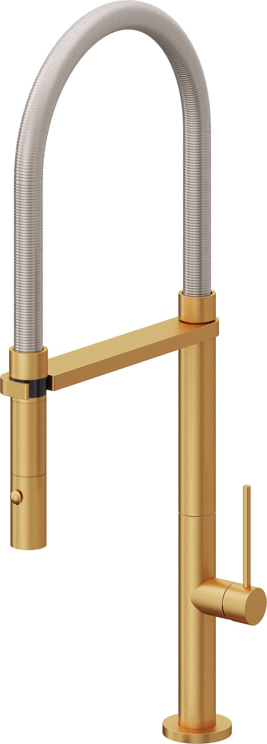 California Faucets Poetto Llave de Cocina Culinaria de Extraccion Contemporanea con Rociador de Boton - Oro Satinado de por Vida