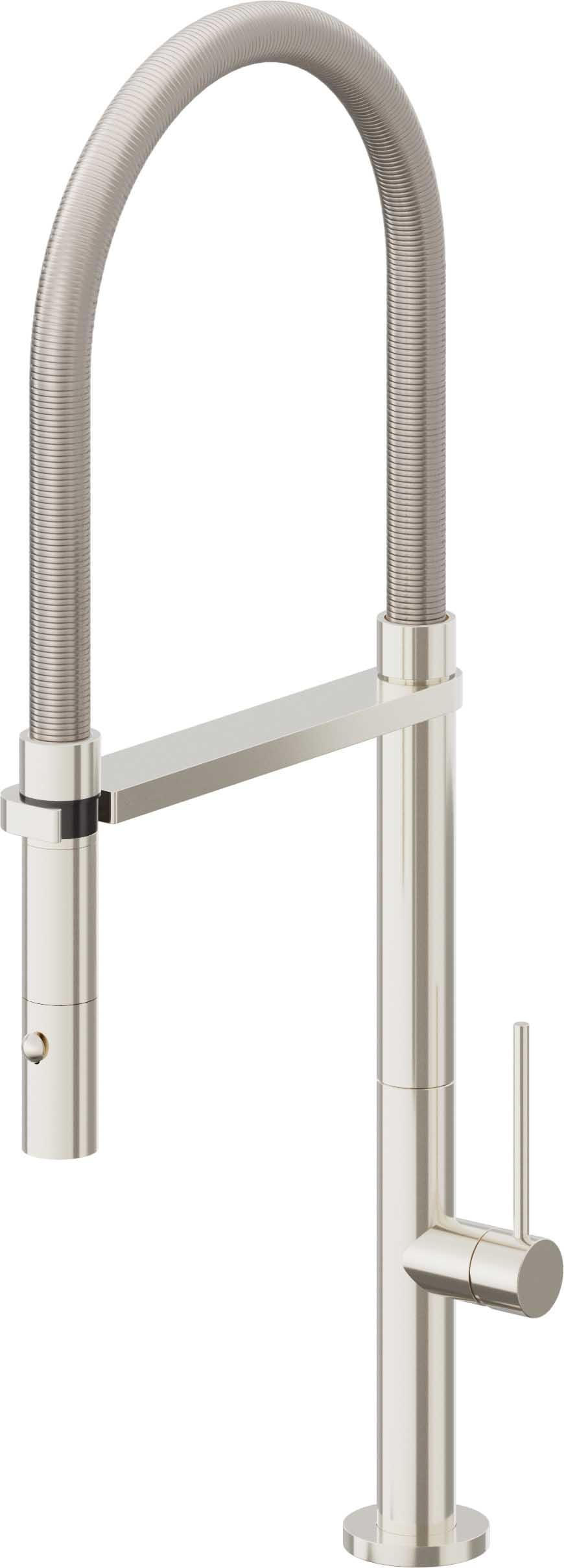 California Faucets Poetto Llave de Cocina Culinaria de Extraccion Contemporanea con Rociador de Boton - Níquel Pulido