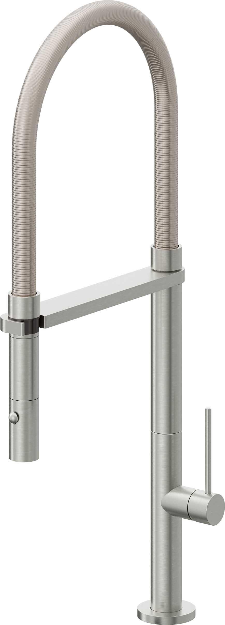 California Faucets Poetto Llave de Cocina Culinaria de Extraccion Contemporanea con Rociador de Boton - Cromo Satinado