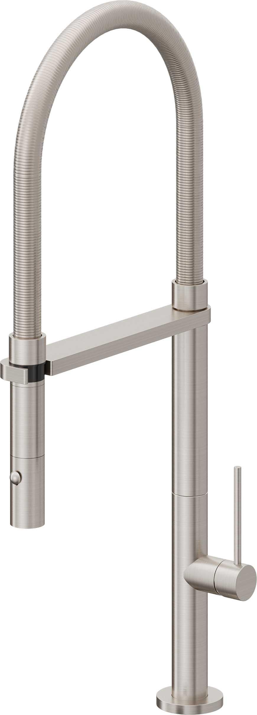 California Faucets Poetto Llave de Cocina Culinaria de Extraccion Contemporanea con Rociador de Boton - Acero Inoxidable Ultra