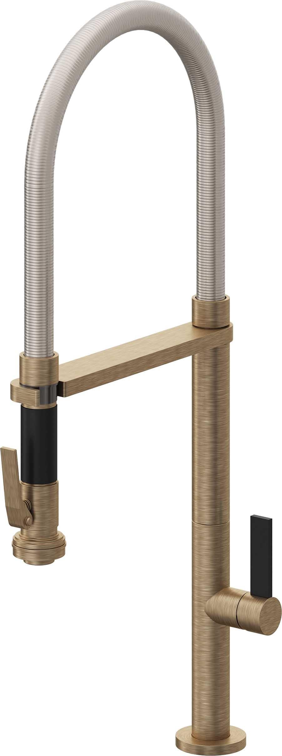 California Faucets Poetto Llave de Cocina Culinaria de Extraccion Contemporanea con Rociador de Apretar - Latón Antiguo Mate