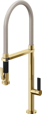 California Faucets Poetto Llave de Cocina Culinaria de Extraccion Contemporanea con Rociador de Apretar - Oro Francés