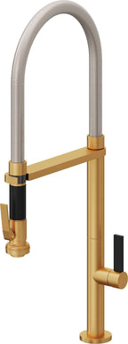California Faucets Poetto Llave de Cocina Culinaria de Extraccion Contemporanea con Rociador de Apretar - Oro Satinado de por Vida