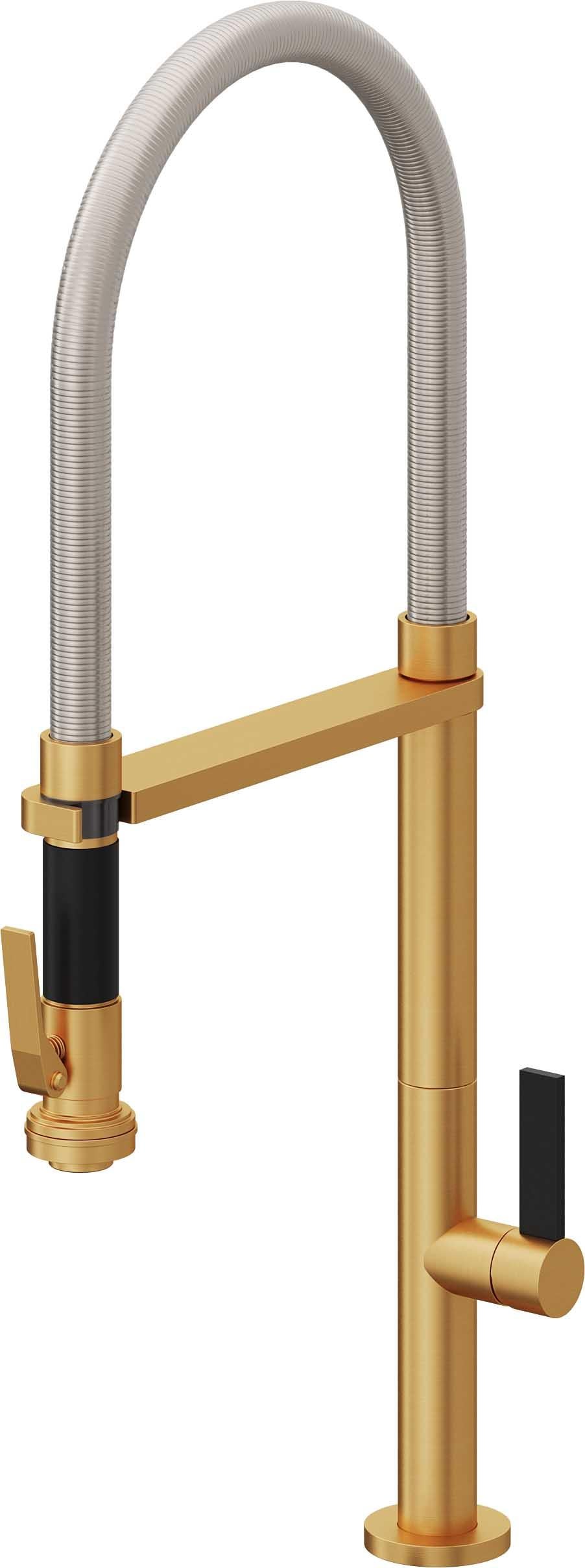 California Faucets Poetto Llave de Cocina Culinaria de Extraccion Contemporanea con Rociador de Apretar - Oro Satinado de por Vida