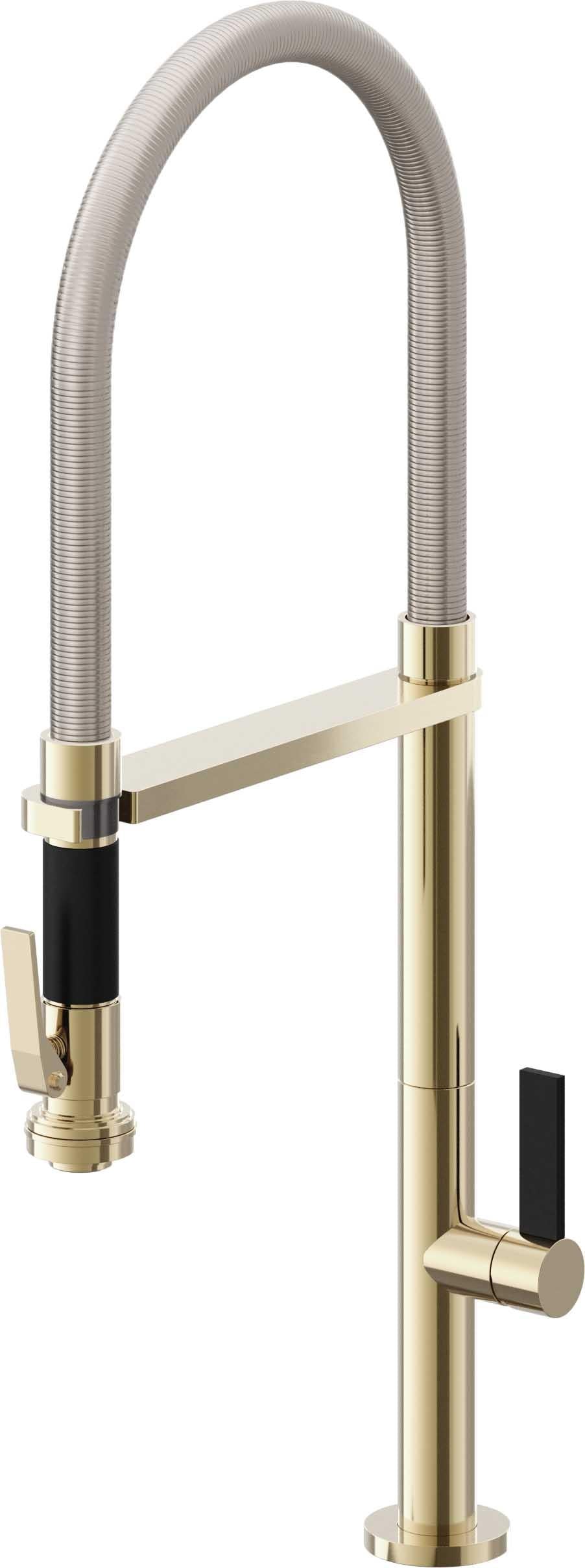 California Faucets Poetto Llave de Cocina Culinaria de Extraccion Contemporanea con Rociador de Apretar - Latón Pulido
