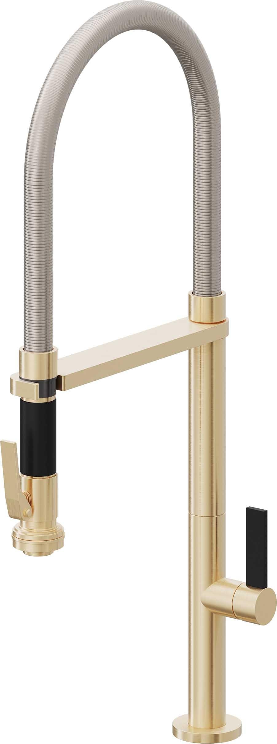 California Faucets Poetto Llave de Cocina Culinaria de Extraccion Contemporanea con Rociador de Apretar - Latón Satinado