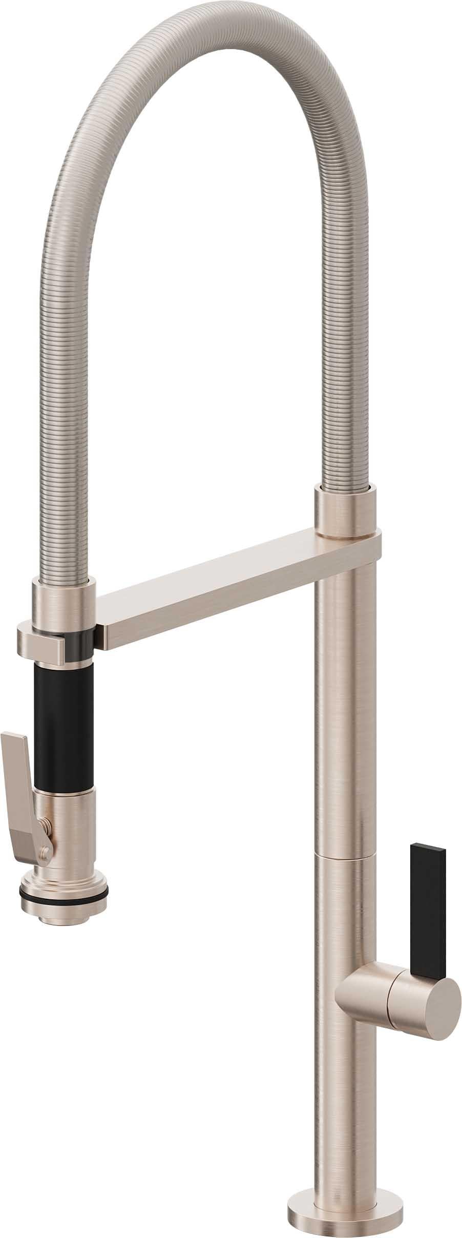 California Faucets Poetto Llave de Cocina Culinaria de Extraccion Contemporanea con Rociador de Apretar y Espiral Acabada - Níquel Satinado