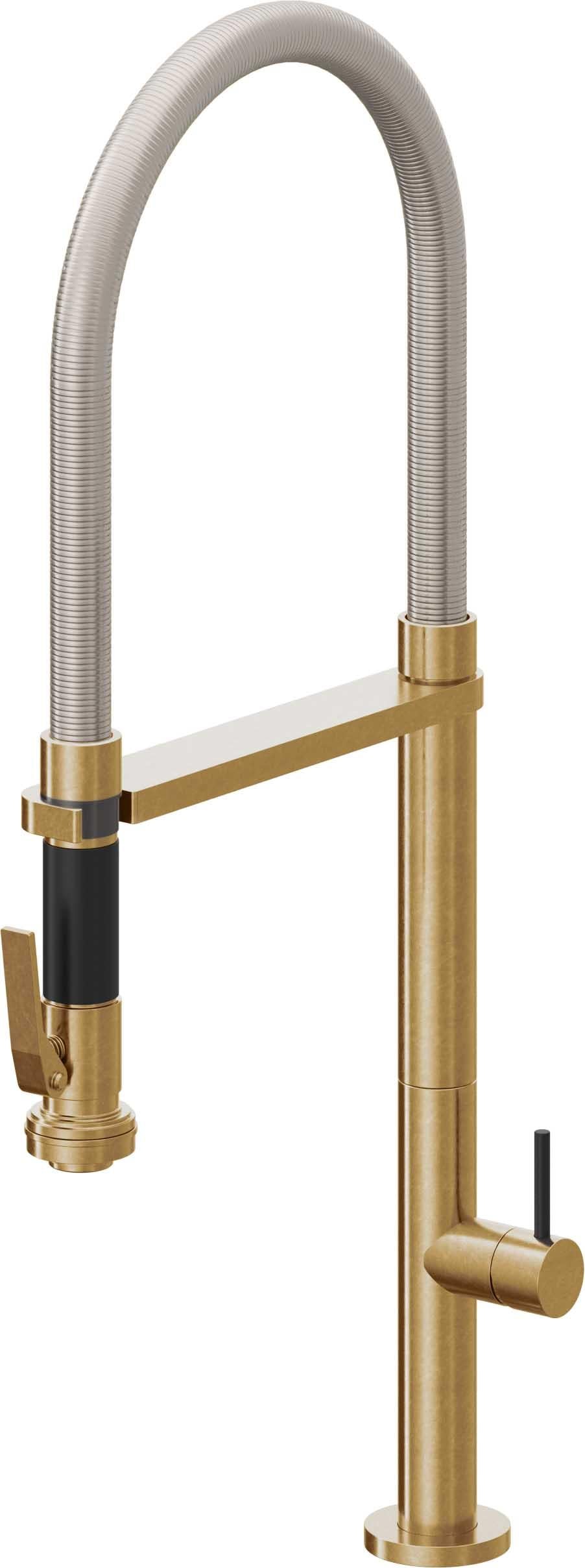 California Faucets Poetto Llave de Cocina Culinaria de Extraccion Contemporanea con Rociador de Apretar - Latón Bruñido