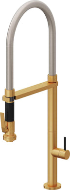 California Faucets Poetto Llave de Cocina Culinaria de Extraccion Contemporanea con Rociador de Apretar - Oro Satinado de por Vida