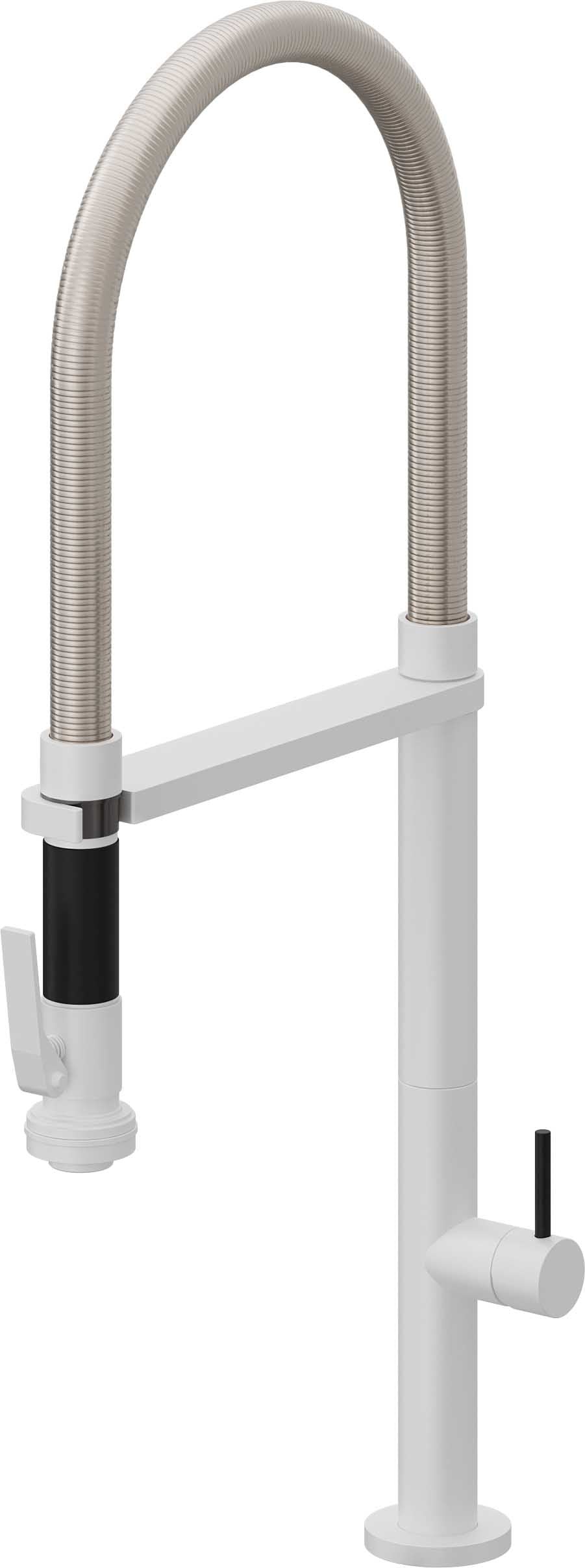 California Faucets Poetto Llave de Cocina Culinaria de Extraccion Contemporanea con Rociador de Apretar - Blanco Mate