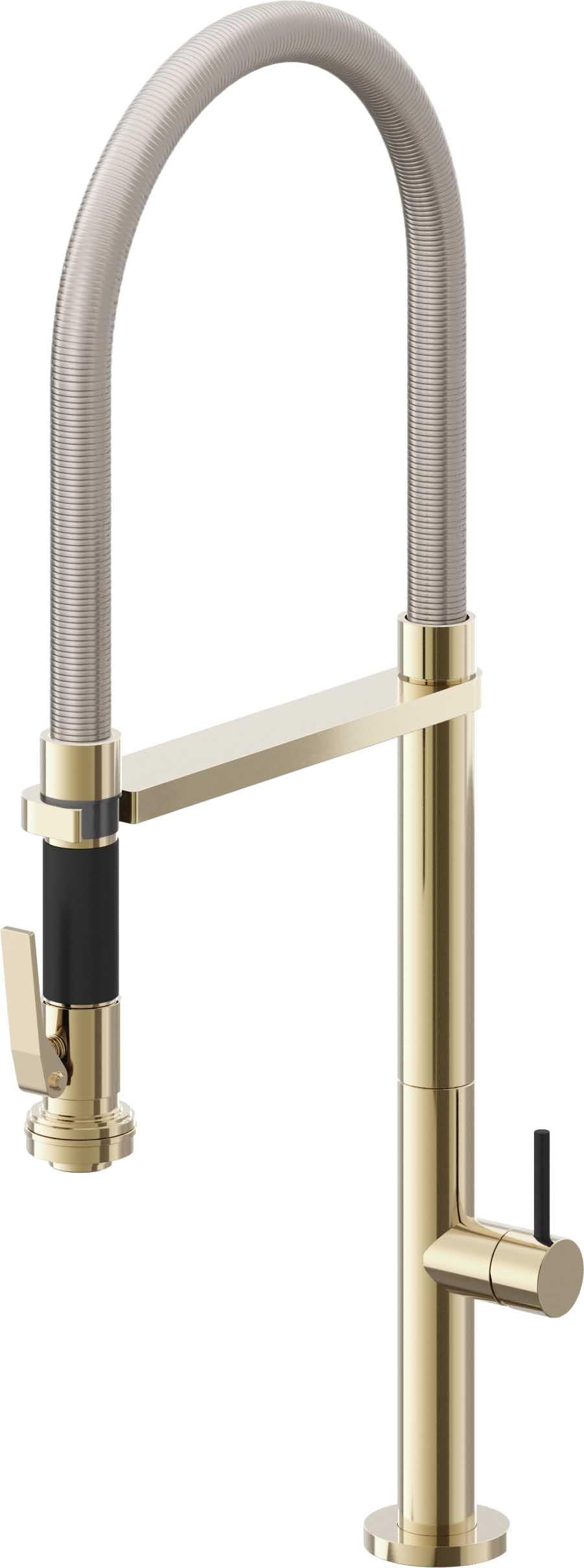 California Faucets Poetto Llave de Cocina Culinaria de Extraccion Contemporanea con Rociador de Apretar - Latón Pulido