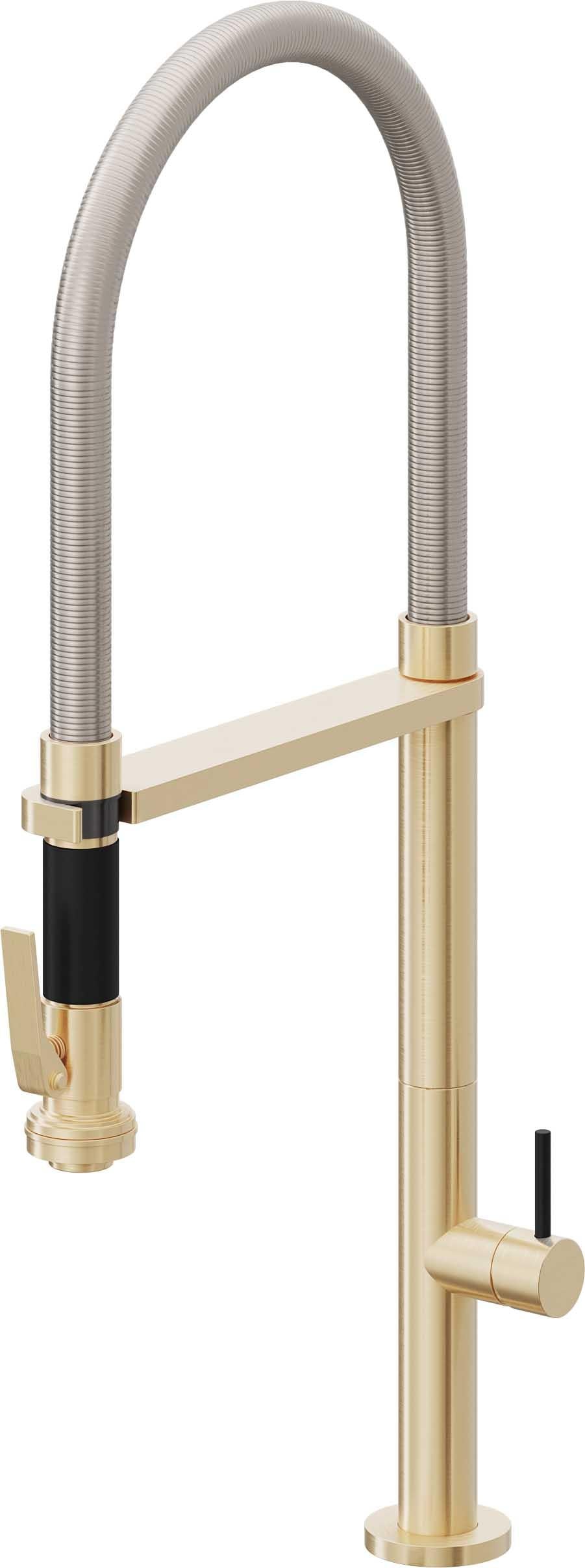 California Faucets Poetto Llave de Cocina Culinaria de Extraccion Contemporanea con Rociador de Apretar - Latón Satinado