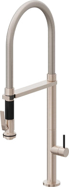 California Faucets Poetto Llave de Cocina Culinaria de Extraccion Contemporanea con Rociador de Apretar y Espiral Acabada - Níquel Satinado