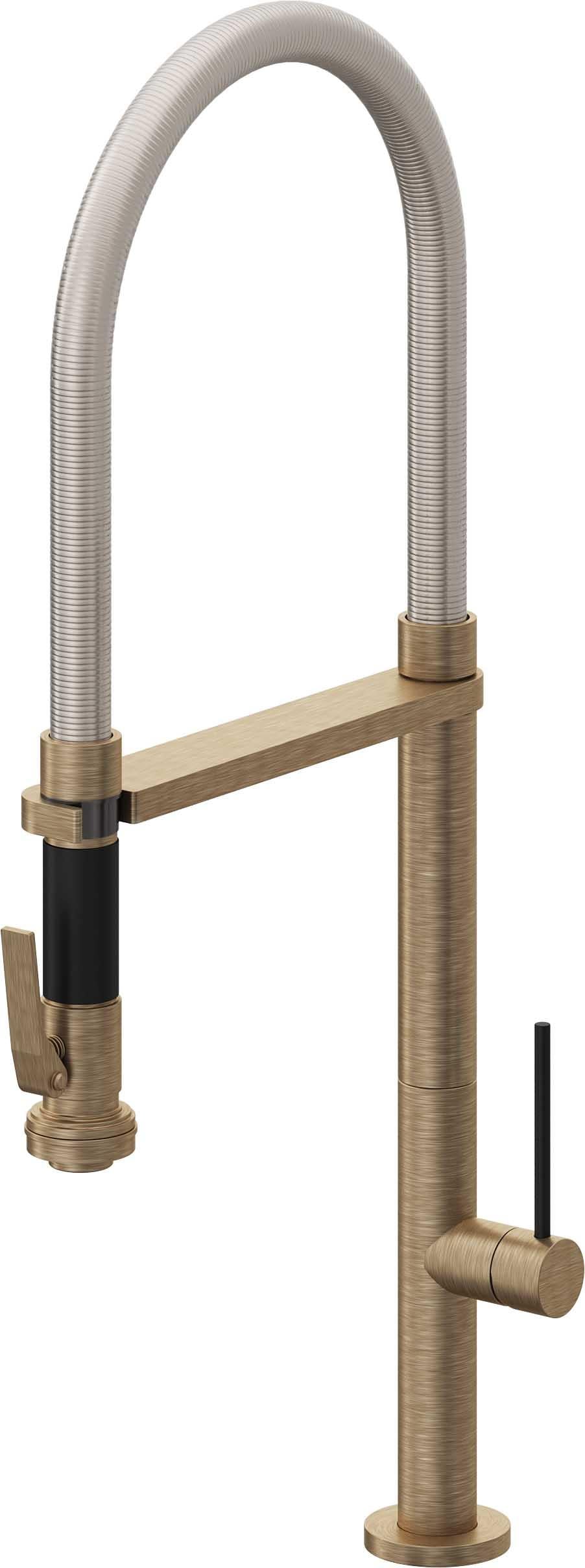 California Faucets Poetto Llave de Cocina Culinaria de Extraccion Contemporanea con Rociador de Apretar - Latón Antiguo Mate