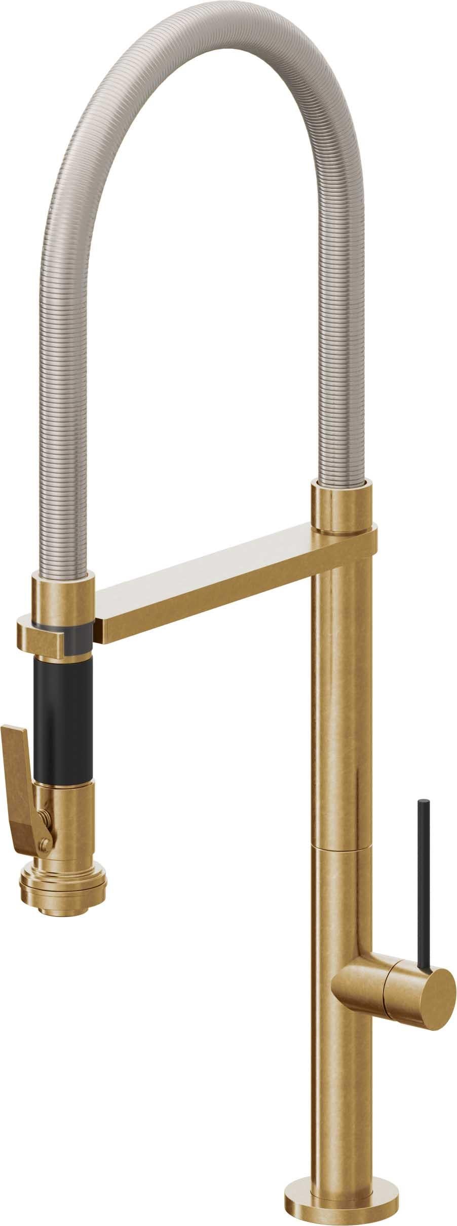 California Faucets Poetto Llave de Cocina Culinaria de Extraccion Contemporanea con Rociador de Apretar - Latón Bruñido