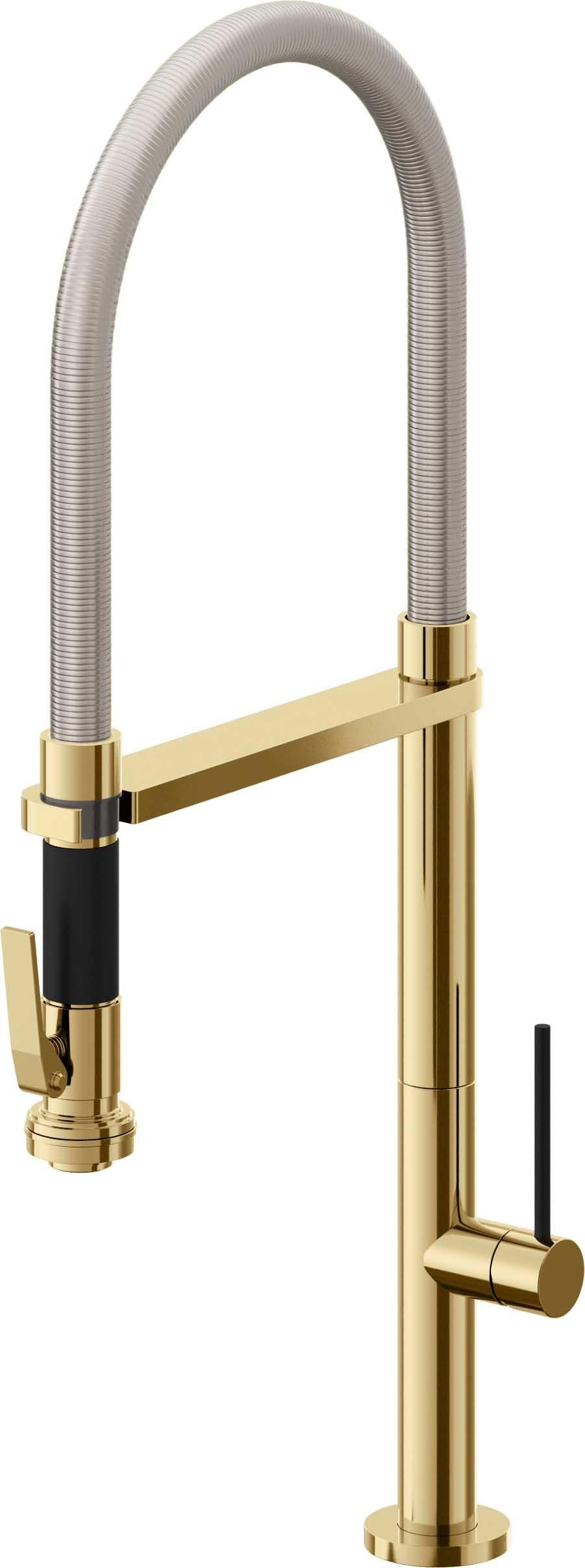 California Faucets Poetto Llave de Cocina Culinaria de Extraccion Contemporanea con Rociador de Apretar - Oro Francés