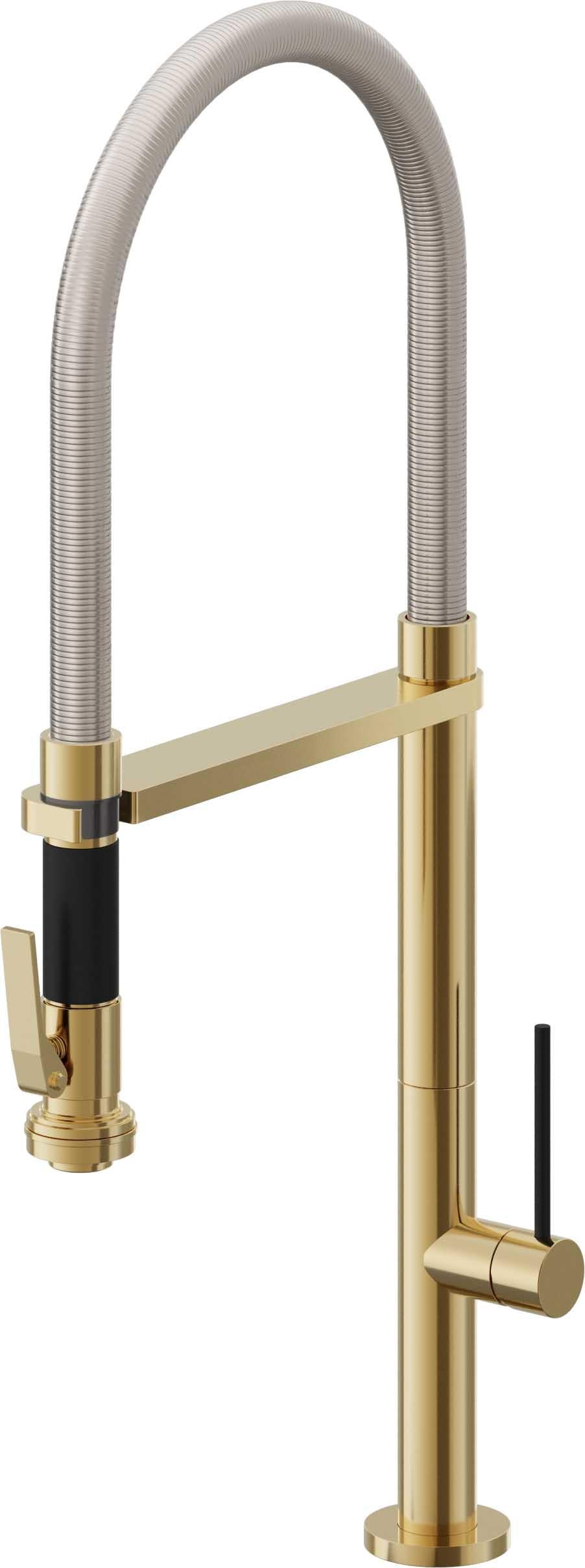 California Faucets Poetto Llave de Cocina Culinaria de Extraccion Contemporanea con Rociador de Apretar - Oro Pulido de por Vida