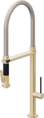 California Faucets Poetto Llave de Cocina Culinaria de Extraccion Contemporanea con Rociador de Apretar - Latón Satinado
