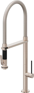California Faucets Poetto Llave de Cocina Culinaria de Extraccion Contemporanea con Rociador de Apretar y Espiral Acabada - Níquel Satinado