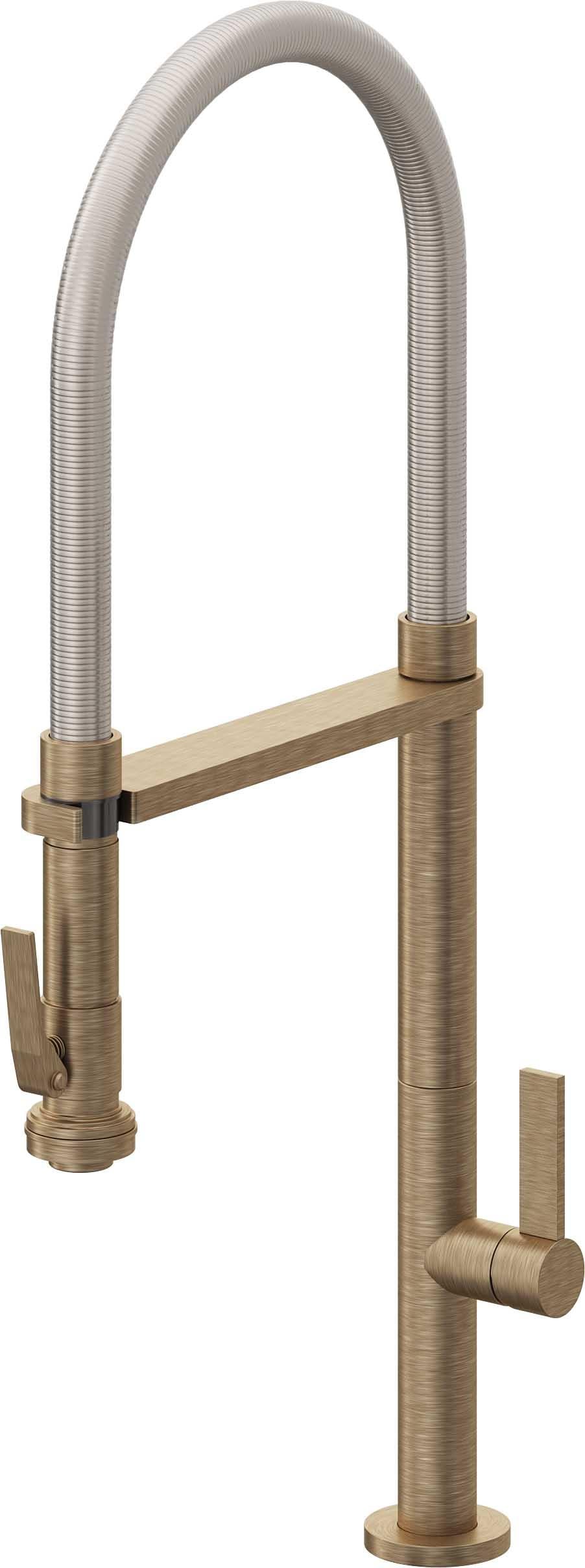 California Faucets Poetto Llave de Cocina Culinaria de Extraccion Contemporanea con Rociador de Apretar - Latón Antiguo Mate
