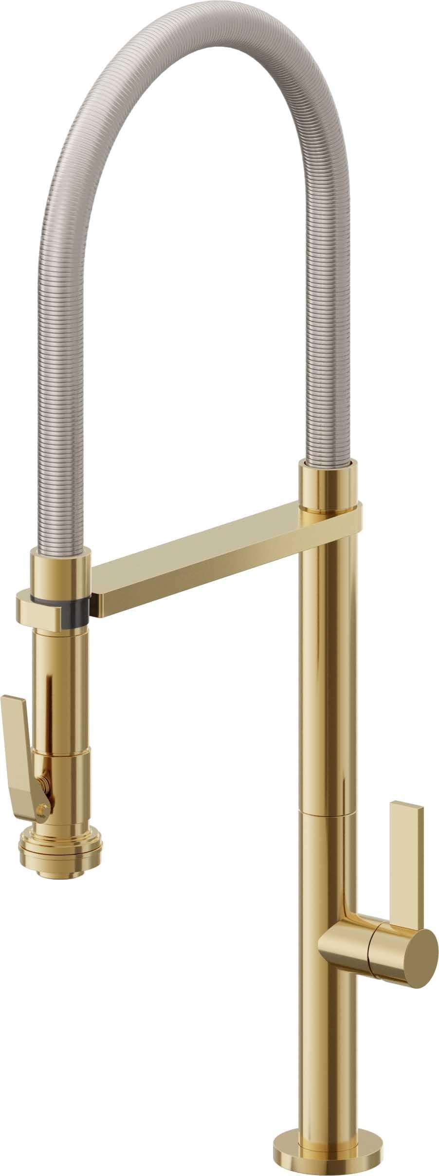 California Faucets Poetto Llave de Cocina Culinaria de Extraccion Contemporanea con Rociador de Apretar - Oro Pulido de por Vida