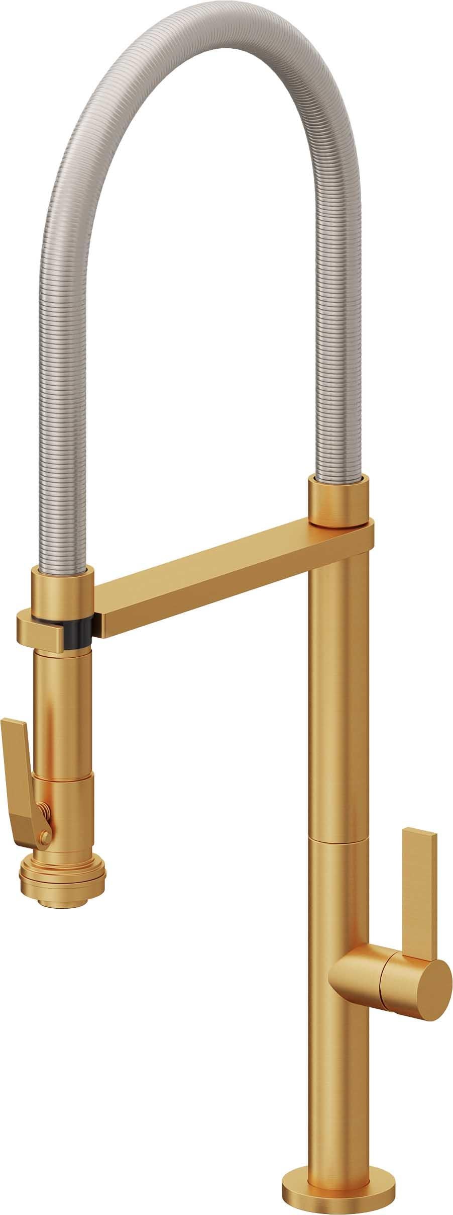 California Faucets Poetto Llave de Cocina Culinaria de Extraccion Contemporanea con Rociador de Apretar - Oro Satinado de por Vida