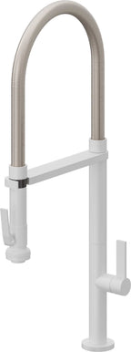 California Faucets Poetto Llave de Cocina Culinaria de Extraccion Contemporanea con Rociador de Apretar - Blanco Mate