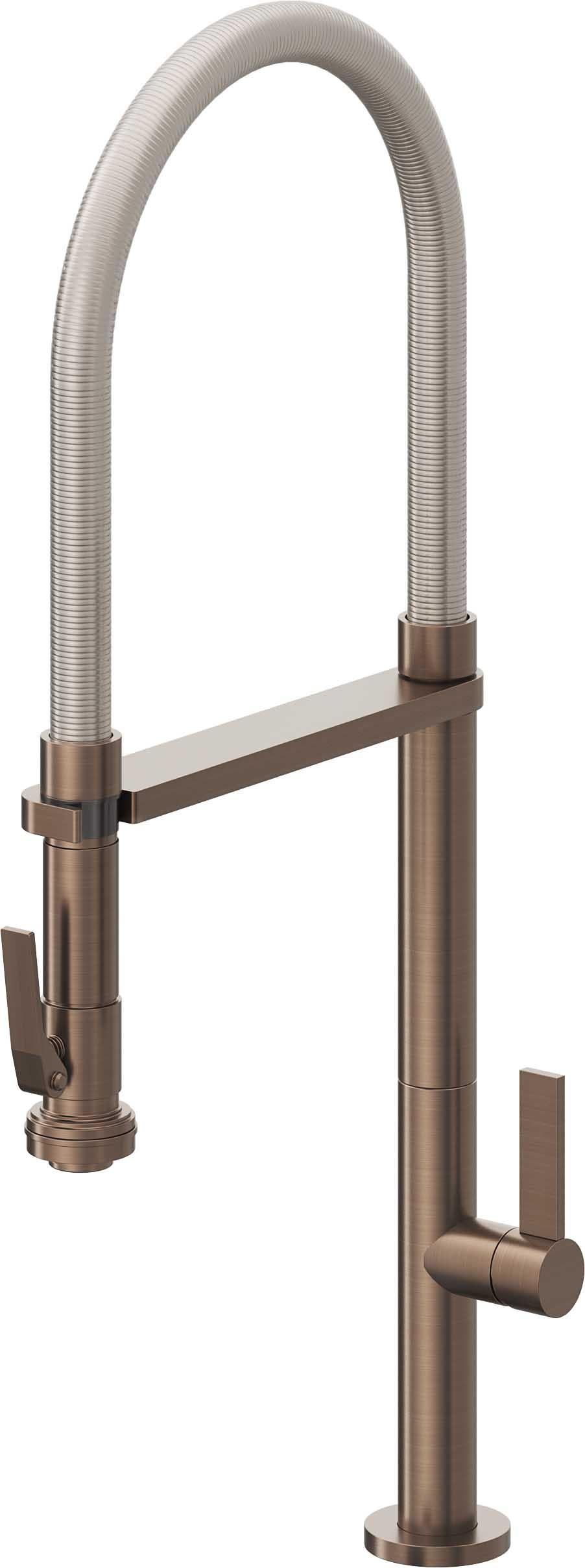 California Faucets Poetto Llave de Cocina Culinaria de Extraccion Contemporanea con Rociador de Apretar - Bronce Satinado