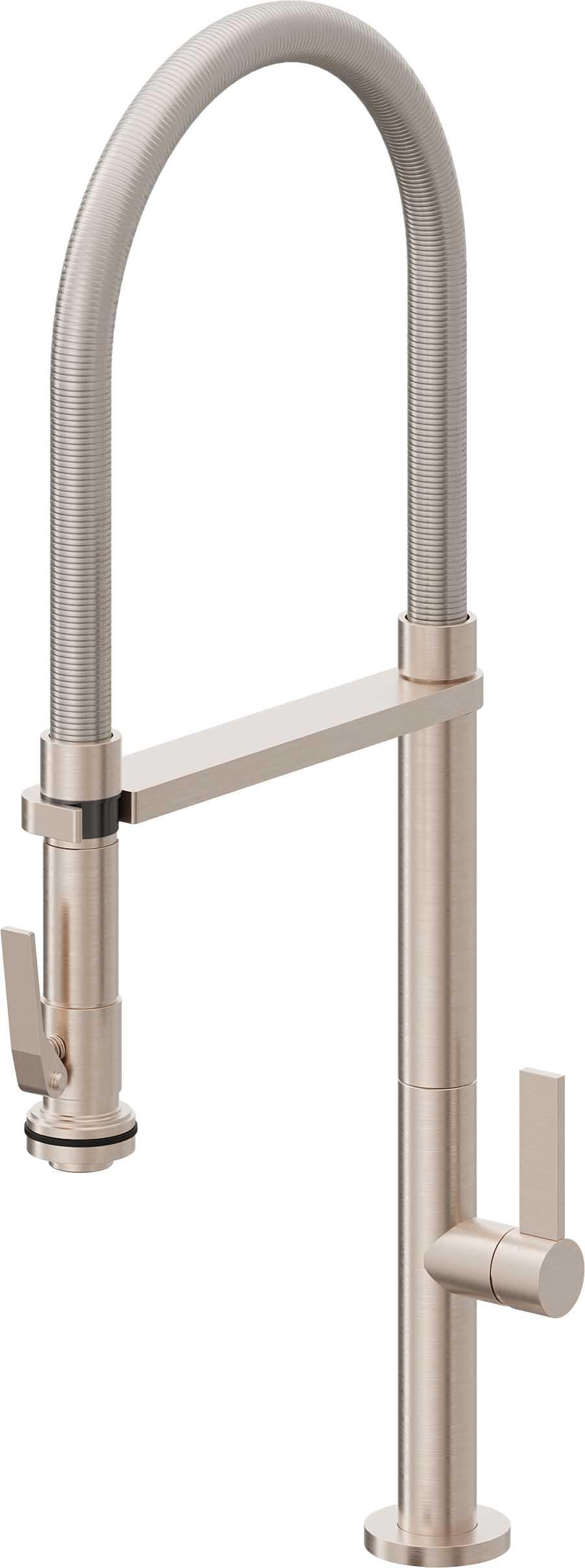 California Faucets Poetto Llave de Cocina Culinaria de Extraccion Contemporanea con Rociador de Apretar y Espiral Acabada - Níquel Satinado