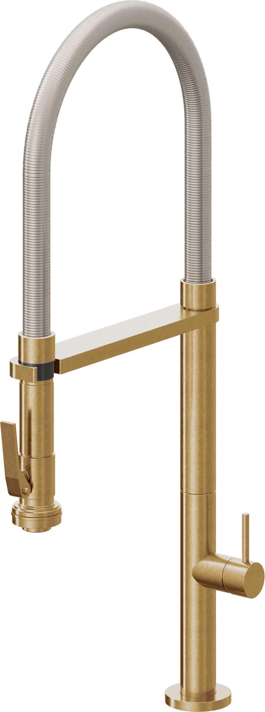 California Faucets Poetto Llave de Cocina Culinaria de Extraccion Contemporanea con Rociador de Apretar - Latón Bruñido