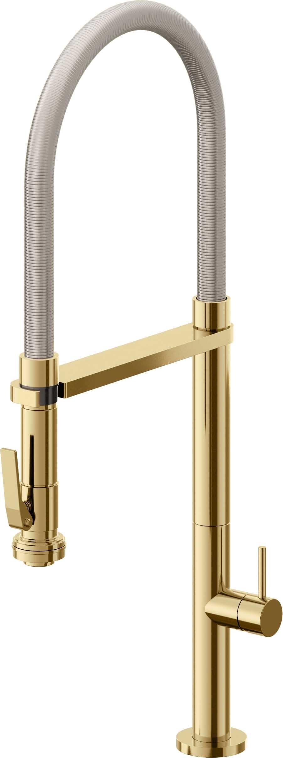 California Faucets Poetto Llave de Cocina Culinaria de Extraccion Contemporanea con Rociador de Apretar - Oro Francés