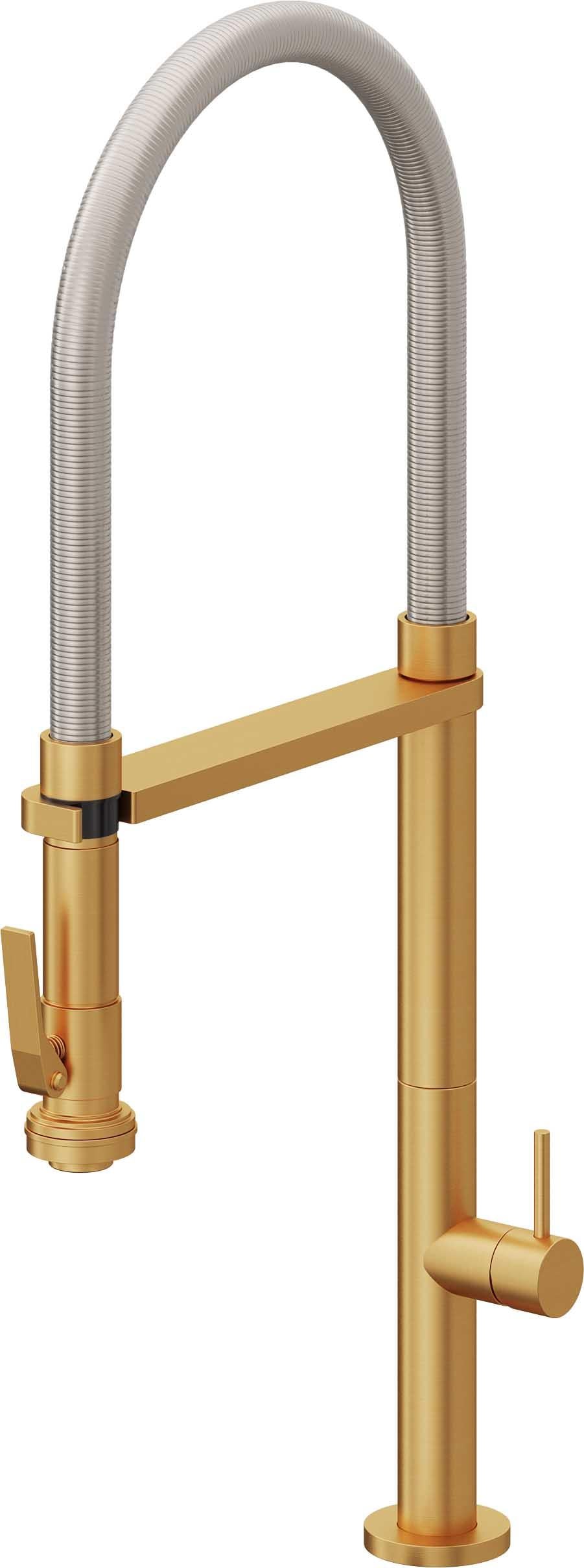 California Faucets Poetto Llave de Cocina Culinaria de Extraccion Contemporanea con Rociador de Apretar - Oro Satinado de por Vida