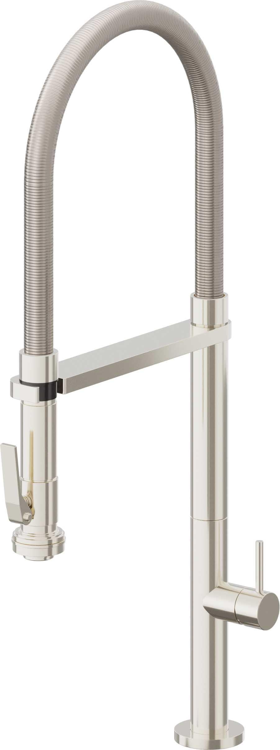 California Faucets Poetto Llave de Cocina Culinaria de Extraccion Contemporanea con Rociador de Apretar - Níquel Pulido