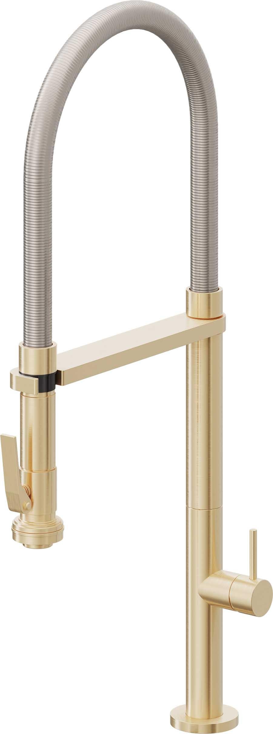 California Faucets Poetto Llave de Cocina Culinaria de Extraccion Contemporanea con Rociador de Apretar - Latón Satinado