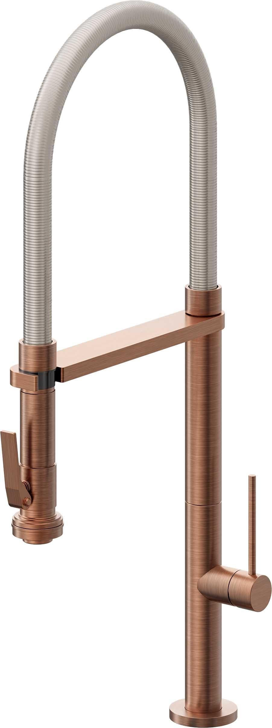 California Faucets Poetto Llave de Cocina Culinaria de Extraccion Contemporanea con Rociador de Apretar - Cobre Antiguo Mate