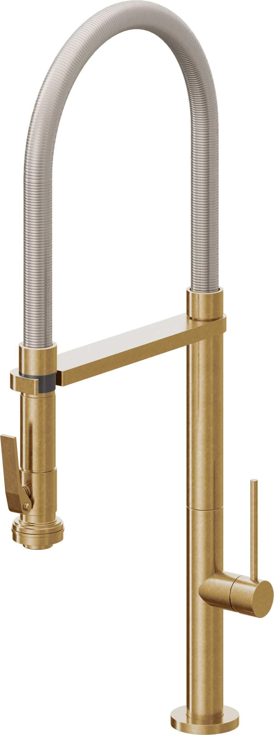 California Faucets Poetto Llave de Cocina Culinaria de Extraccion Contemporanea con Rociador de Apretar - Latón Bruñido