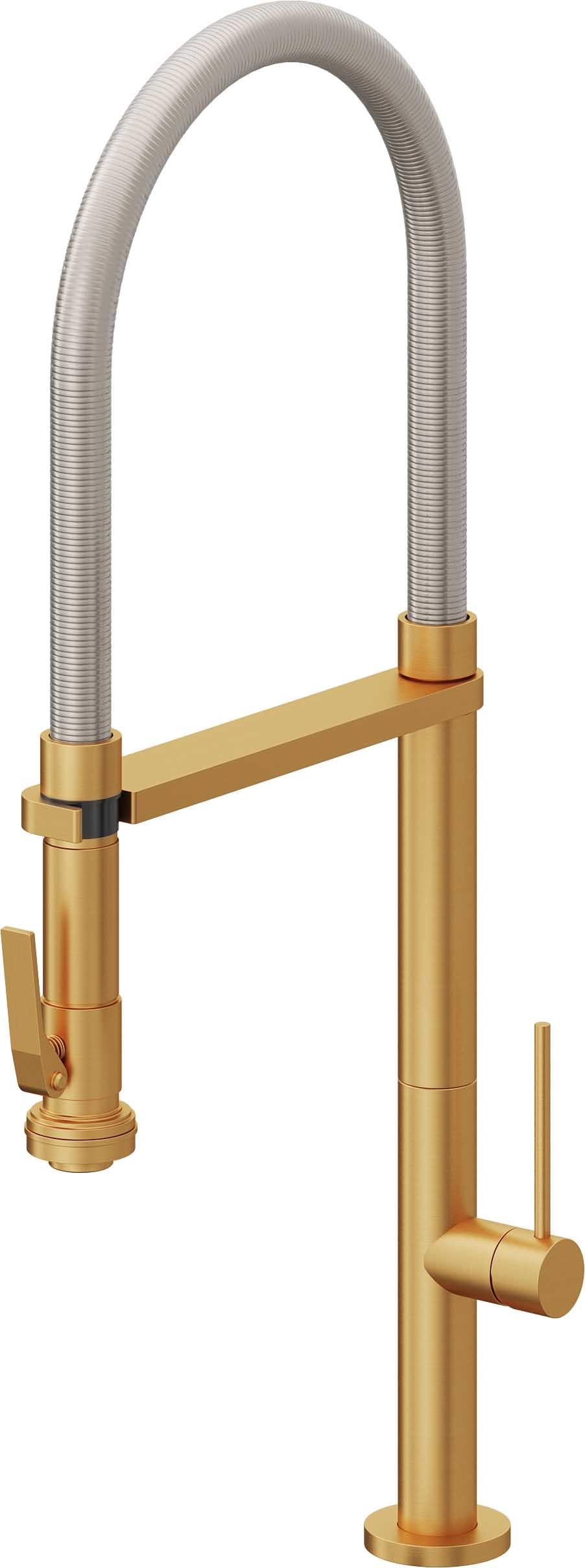 California Faucets Poetto Llave de Cocina Culinaria de Extraccion Contemporanea con Rociador de Apretar - Oro Satinado de por Vida