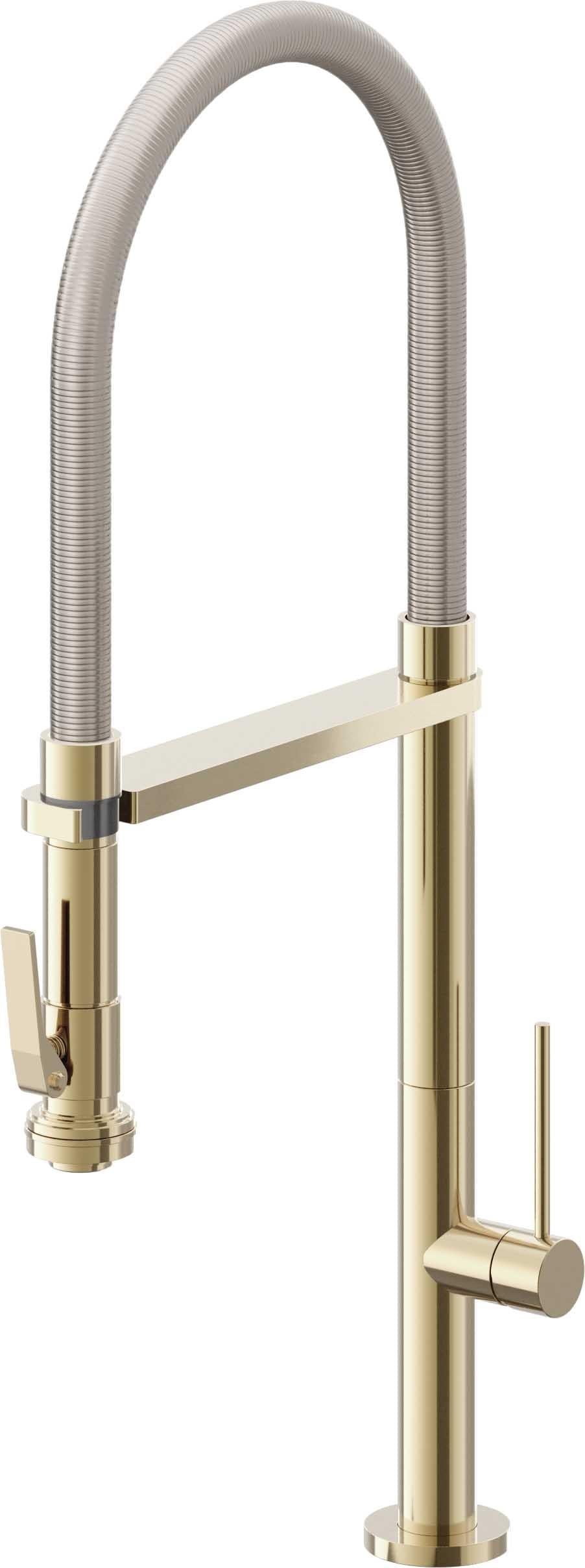 California Faucets Poetto Llave de Cocina Culinaria de Extraccion Contemporanea con Rociador de Apretar - Latón Pulido