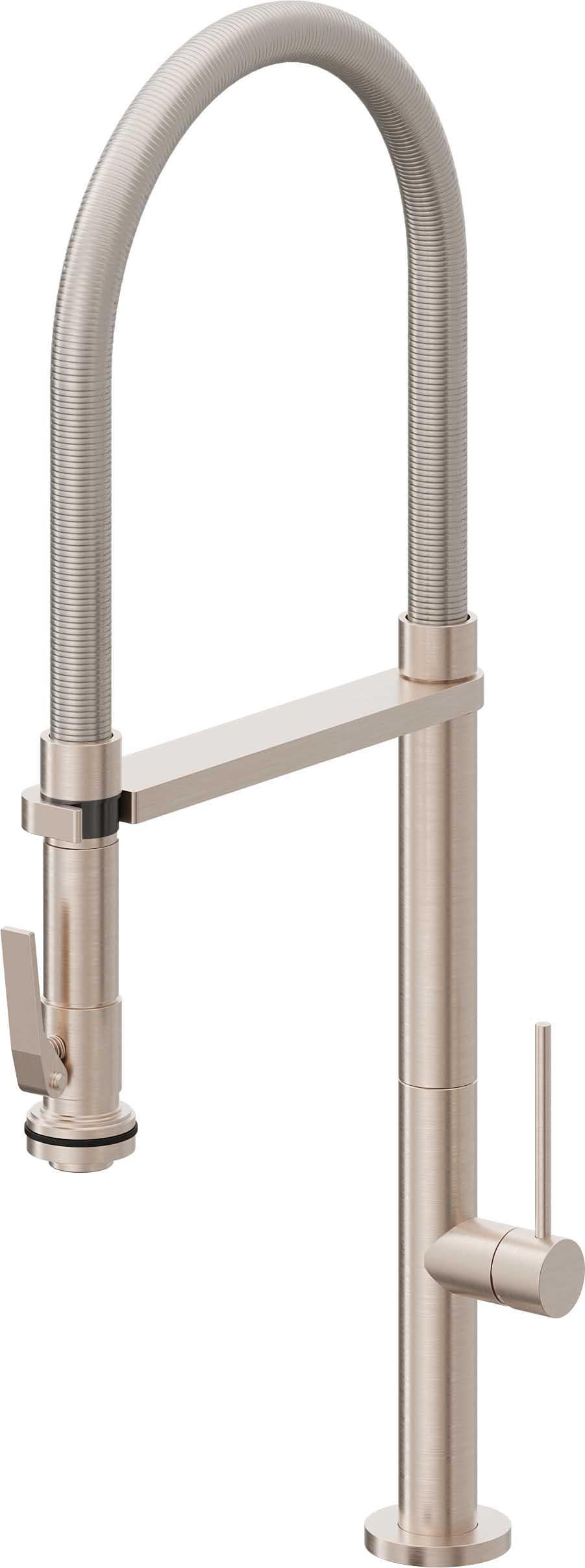 California Faucets Poetto Llave de Cocina Culinaria de Extraccion Contemporanea con Rociador de Apretar - Níquel Satinado