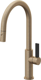 California Faucets Corsano Llave de Cocina Extraible Contemporanea con Rociador de Boton - Pico Alto en Arco - Latón Antiguo Mate