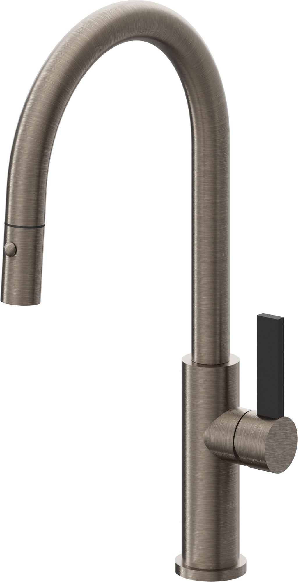 California Faucets Corsano Llave de Cocina Extraible Contemporanea con Rociador de Boton - Pico Alto en Arco - Níquel Antiguo Mate